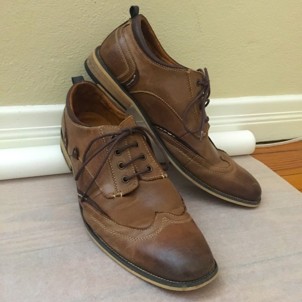 Steve Madden Brown Leather Oxford Wingtip Jahonis Dress Shoes
